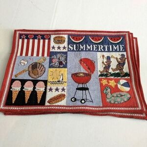 Set Of Six Placemats Summertime Cookout Ice cream Design 19 x 13 Cloth